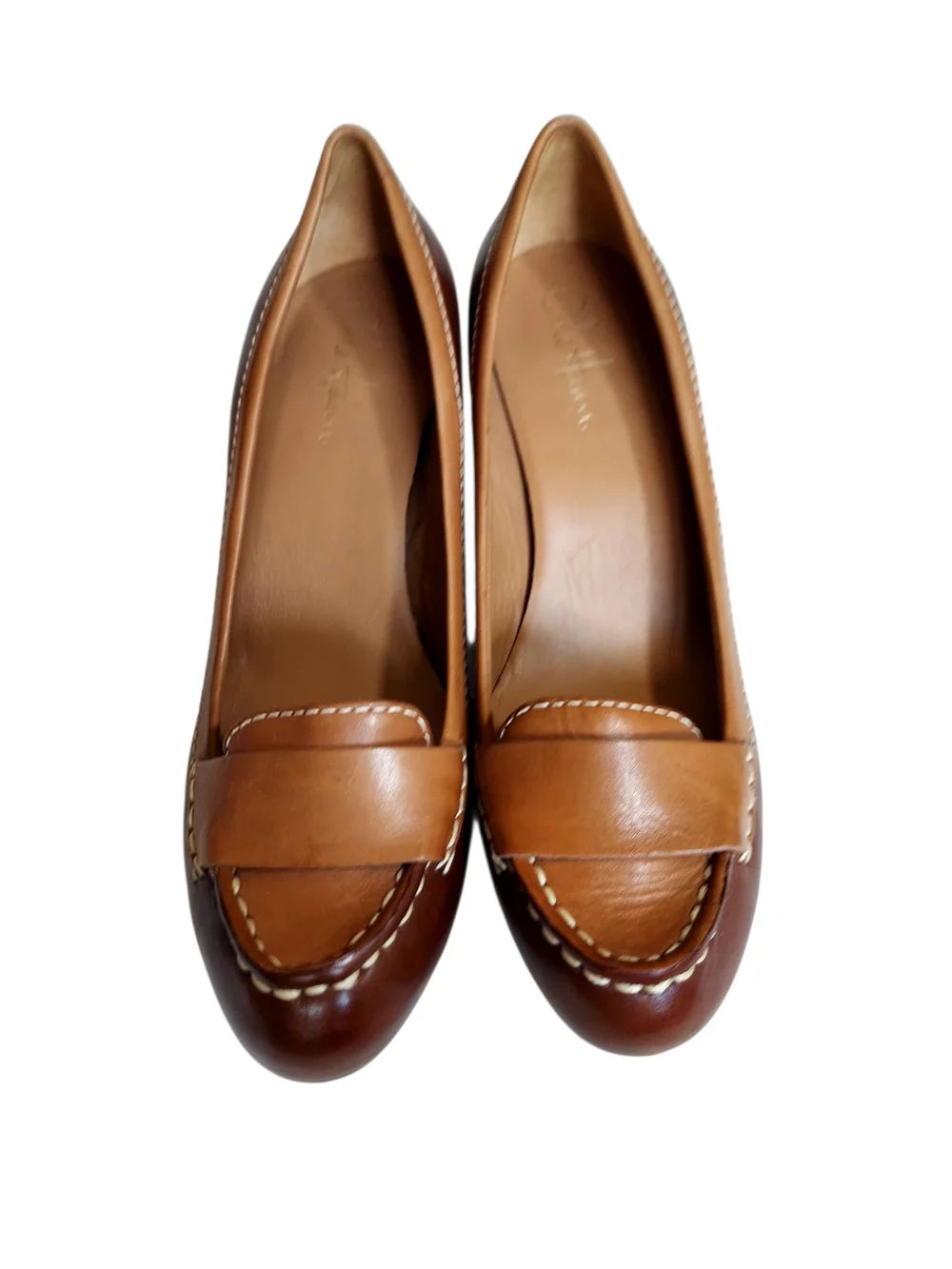 Cole Haan Nike Air Brown Leather Block Heel Penny Loafer Pumps Comfort 10B